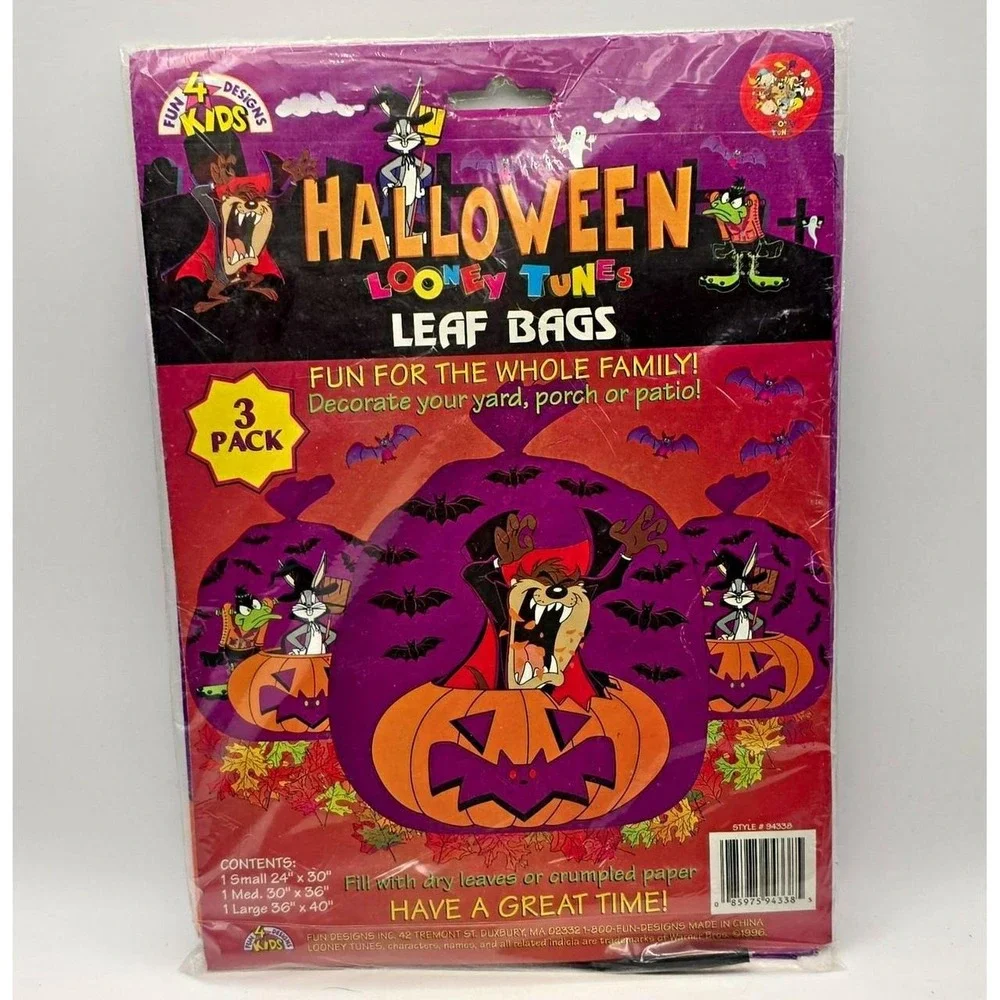 Fun Designs Looney Tunes Halloween Leaf Bags 3 Pack Bugs Bunny Taz 94338 1996